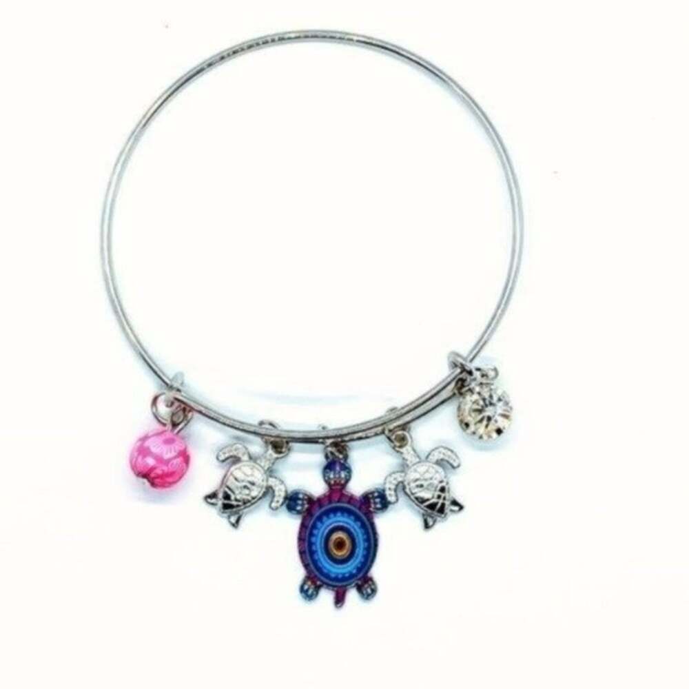 Beaded Sea Turtle Charm Colorful Bangle Bracelet